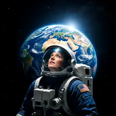 Wan 2.6 T2I — An astronaut without a helmet, face lit by Earth g