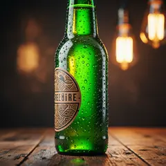Wan 2.6 T2I — A green glass bottle of craft beer with condensati