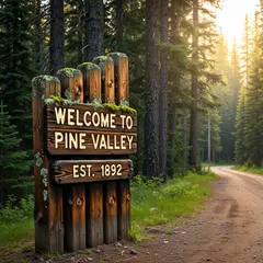 Wan 2.6 T2I — A weathered wooden sign reading WELCOME TO PINE VA