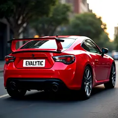 Wan 2.6 T2I — A license plate reading EVALYTIC on the back of a 