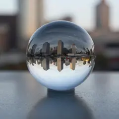 Z-Image Turbo — A glass sphere refracting a distorted cityscape, s