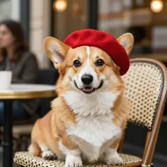 Z-Image Turbo — A corgi wearing a red beret sitting in a Parisian 