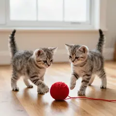 Z-Image Turbo — Two kittens playing with a ball of red yarn on a h