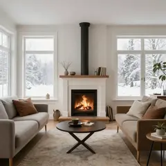 Z-Image Turbo — A cozy Scandinavian living room with a fireplace, 
