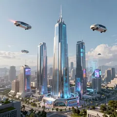 Z-Image Turbo — A futuristic city skyline with flying vehicles, sl