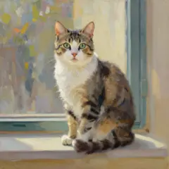 Z-Image Turbo — A cat sitting on a windowsill, impressionist oil p