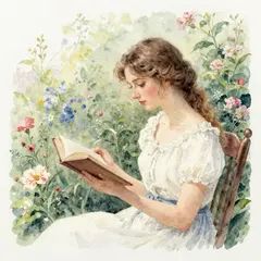 Z-Image Turbo — A woman reading a book in a garden, watercolor pai
