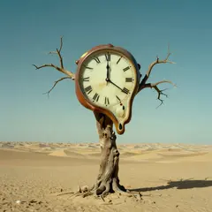 Z-Image Turbo — A surreal melting clock draped over a barren tree 
