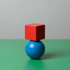 Z-Image Turbo — A red cube on top of a blue sphere, both sitting o