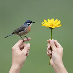 Z-Image Turbo — A bird perched on the left hand of a person, the r