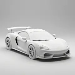 Z-Image Turbo — A clay render of a sports car, white material, stu