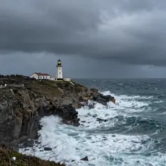 Z-Image Turbo — A coastal cliff with crashing waves below, lightho