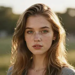 Z-Image Turbo — A young woman with freckles and green eyes, golden