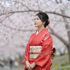 Z-Image Turbo — A Japanese woman in a red kimono standing under ch