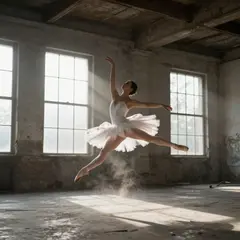 Z-Image Turbo — A ballet dancer mid-leap in an abandoned warehouse