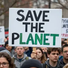 Z-Image Turbo — A protest sign held up in a crowd reading SAVE THE