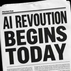 Z-Image Turbo — A newspaper headline reading AI REVOLUTION BEGINS 